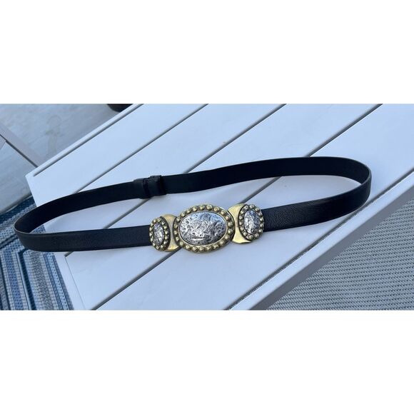 Chicos Leather, Adjustable Two Tone Buckle Belt - M/L - Black - Picture 2 of 8